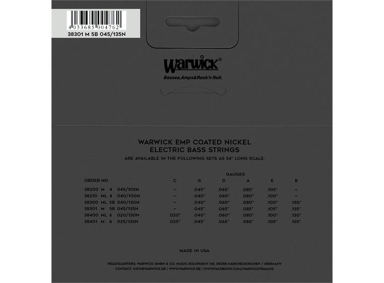 Warwick EMP Coated Bass String Set (045-135) N-Plated, 5-Str Low B, Med