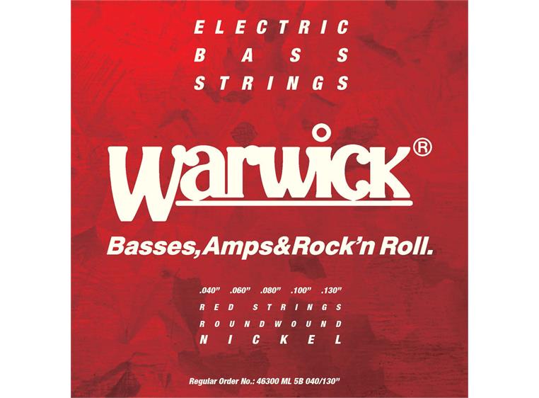 Warwick Red Strings Bass String Set (040-130) Ni-Pltd Stl 5-Str. Low B ML