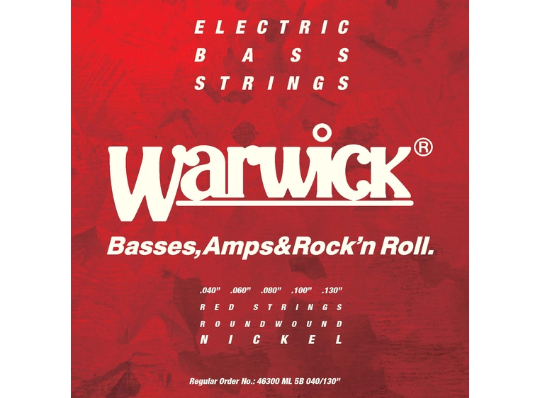 Warwick Red Strings Bass String Set (040-130) Ni-Pltd Stl 5-Str. Low B ML 