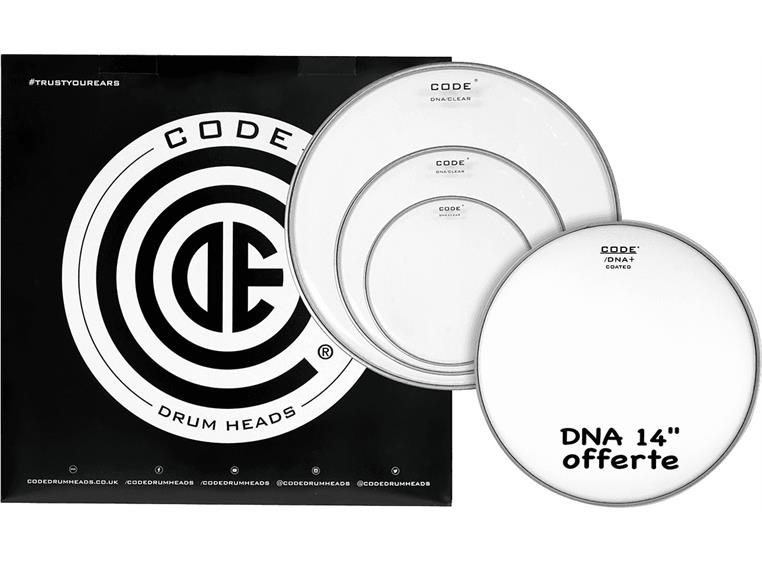 Code Drumheads TPDNACLRR DNA Rock Pack 10", 12", 16" clear + 14" coated