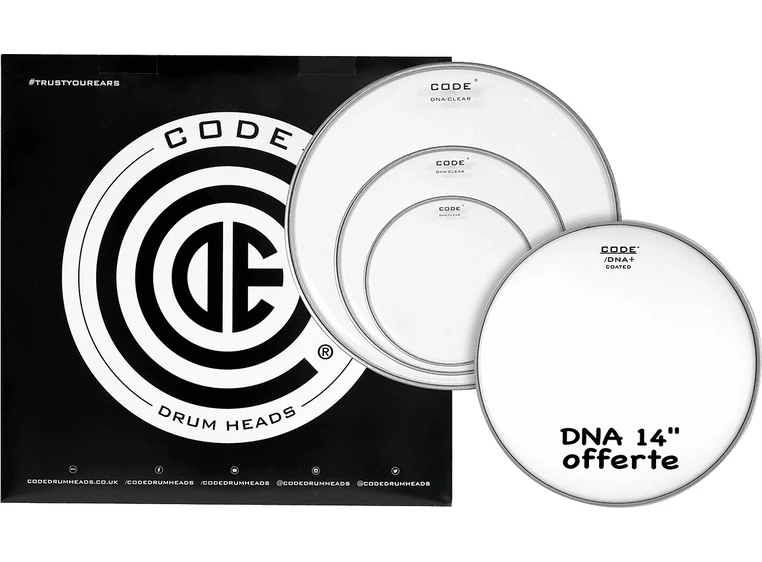 Code Drumheads TPDNACLRR DNA Rock Pack 10", 12", 16" clear + 14" coated 