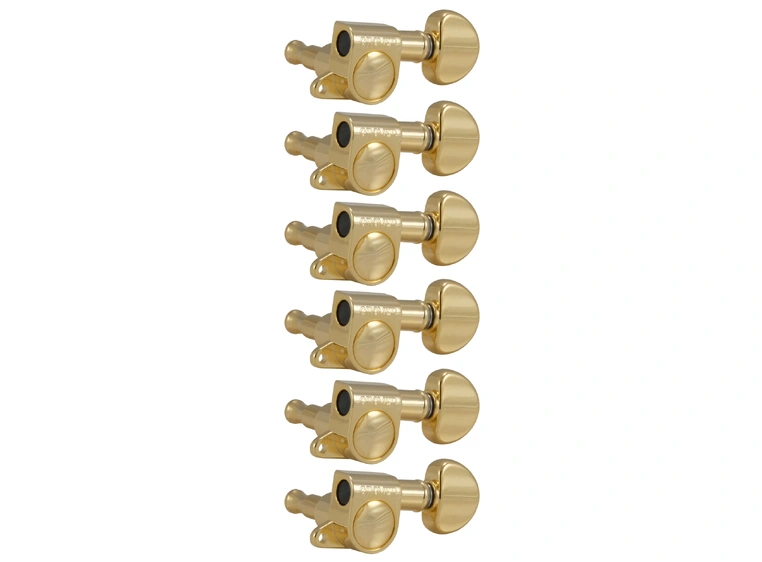 Grover 205G6 Mini Rotomatics 6-in-Line w/Round Button (Left) - Gold 