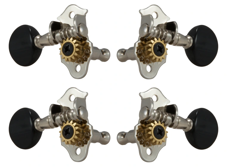 Grover 9NB Sta-Tite Geared Ukulele Pegs w/Black Button - 4 pcs. - Nickel 