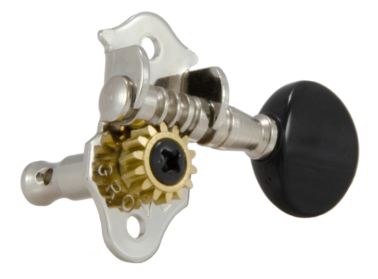 Grover 9NB Sta-Tite Geared Ukulele Pegs w/Black Button - 4 pcs. - Nickel 