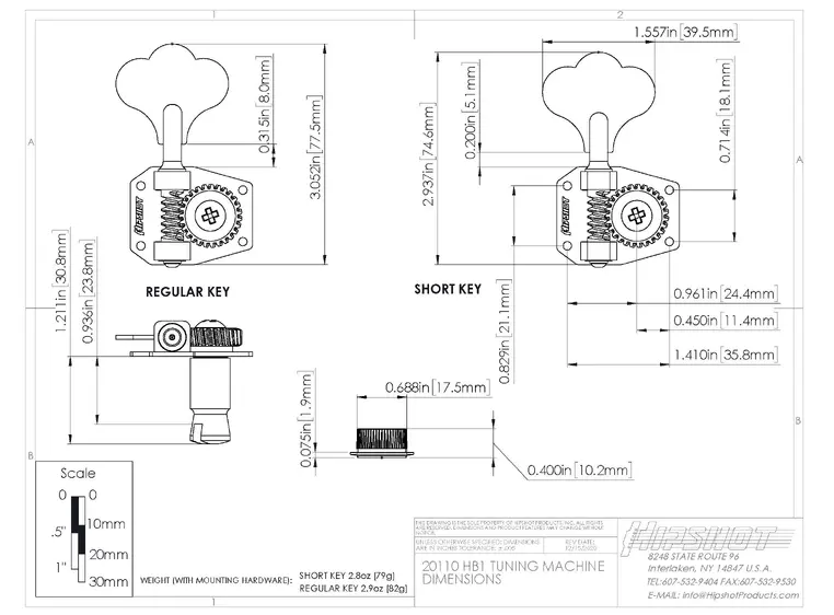 Hipshot HB1 - Bass Tuning Machine for G&L and Musicman, Bass Side - Nickel 