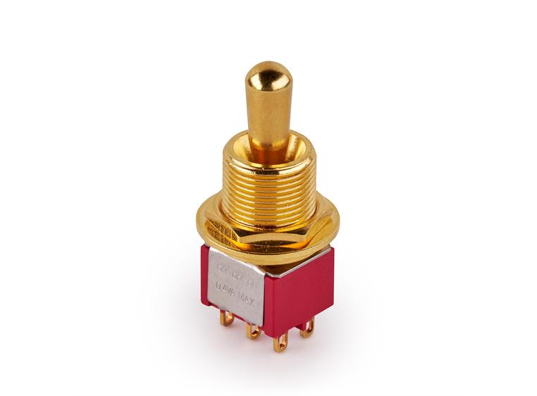 MEC Maxi Toggle Switch, Short Solder Lugs, ON/ON/ON, DPDT - Gold