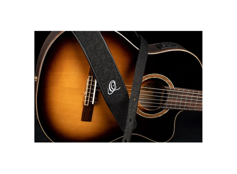Ortega OSBY-1 Gitar Lærreim 70mm 2-lags Byzantine Black 