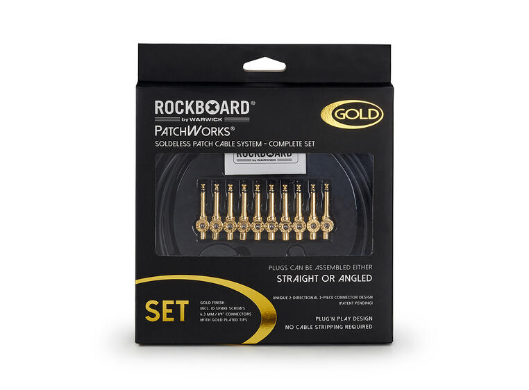 RockBoard Solderless Patch Cable Set Gld 10 plugger + 3m kabel. RBO CAB PW SET GD