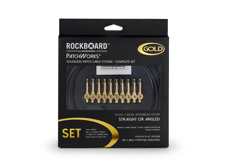 RockBoard Solderless Patch Cable Set PatchWorks, + 10 Plugs, 300 cm, Gold 