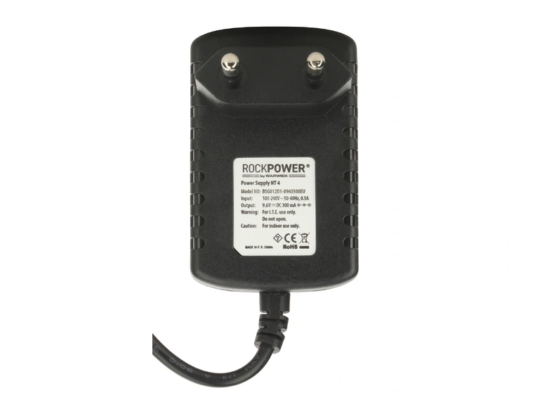 RockPower NT 4 - Power Supply Adapter 9,6V DC, 300 mA, (-) Center, Euro Plug 