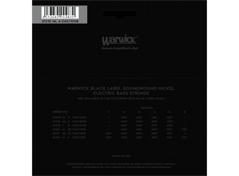 Warwick Black Label Bass String Set (040-100) Nickel-Plated Steel, Med Light