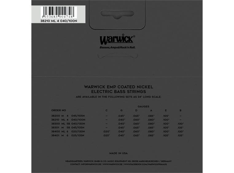 Warwick EMP Coated Bass String Set (040-100) N-Plated 4-Str, Medium Light
