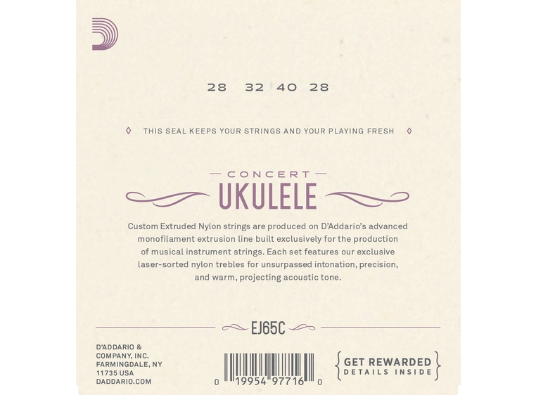 D'Addario EJ65C Strengesett Ukulele Concert Pro Arté 
