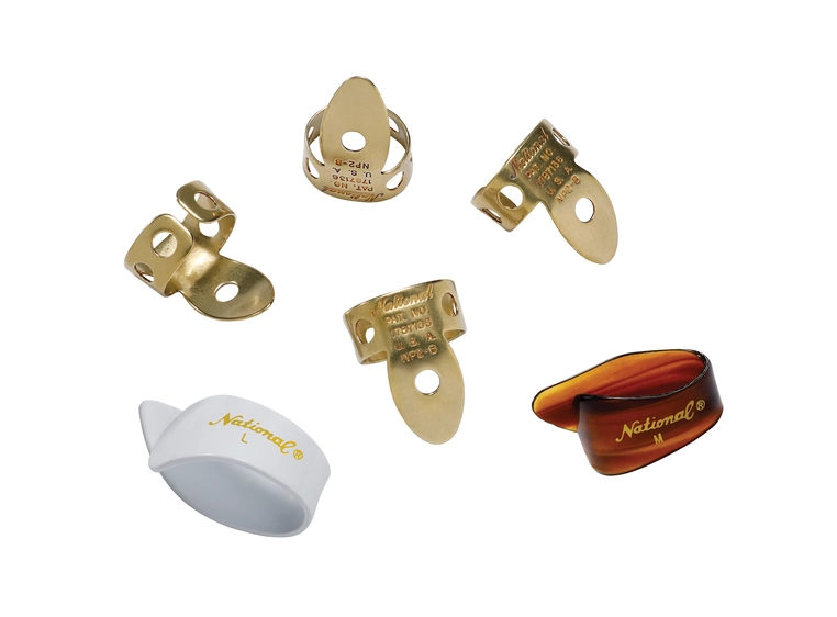 D'Addario NP2B7T8W-06 PW National Finger/Thumb pick, Brass/CL, 6-pack 