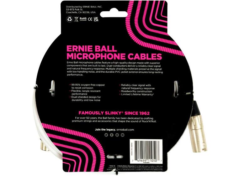 Ernie Ball EB-6389 Mikrofonkabel 6m Hvit