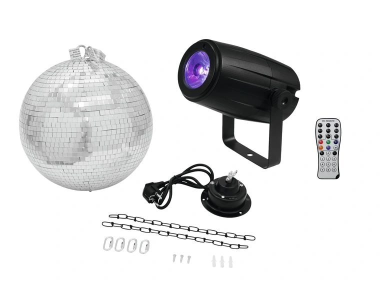Eurolite Mirror Ball 30cm with motor & LED PST-5 QCL Spot bk 