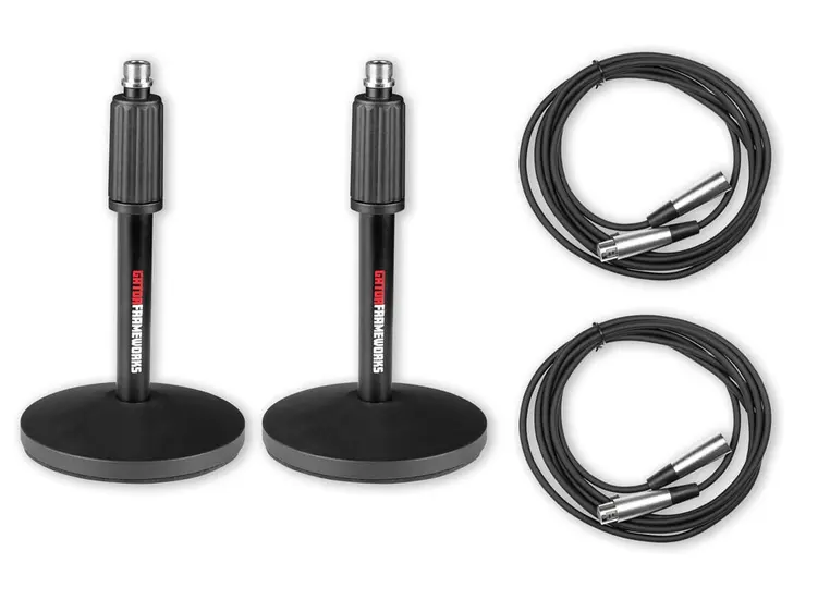 Gator Frameworks GFW-MIC-DESKTOP-2PK 2 Desktop Mic Stands 2 10-ft XLR Cables 