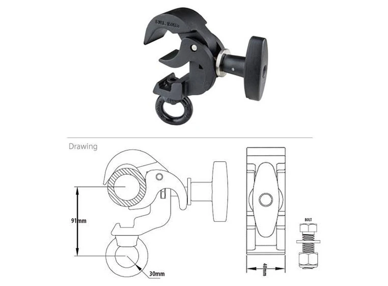 KUPO KCP-813B triggerclamp m/øye Sort. SWL 150Kg. Ø38-51mm, m/øye. TUV 