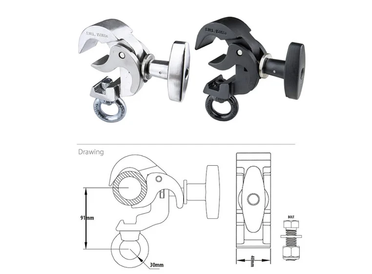 KUPO KCP-813B triggerclamp m/øye Sort. SWL 150Kg. Ø38-51mm, m/øye. TUV 