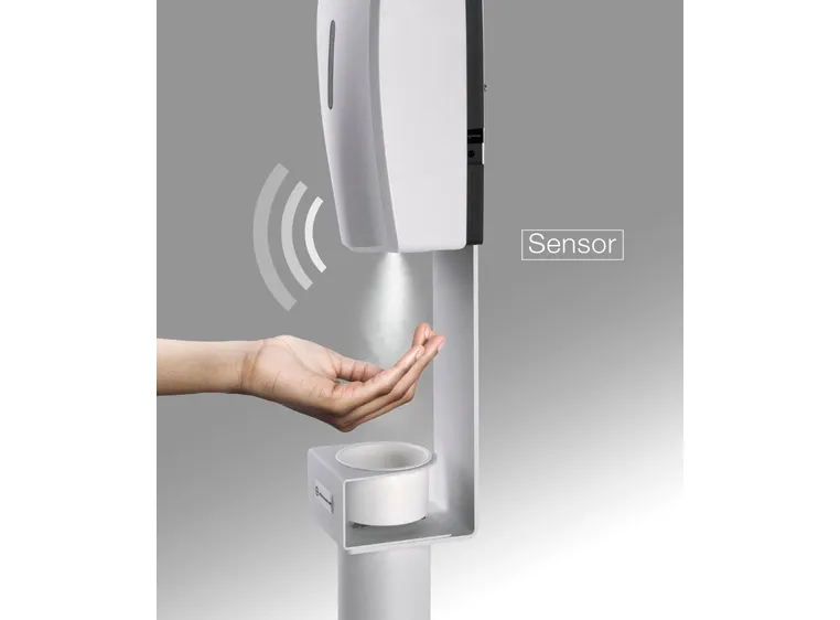 K&M 80359 Desinfeksjonsmiddelstativ Søyle, inkludert sensor-dispenser, hvit 
