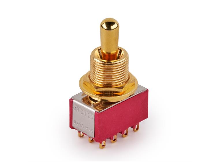 MEC Maxi Toggle Switch, Short Solder Lugs, ON/ON/ON, 4PDT - Gold
