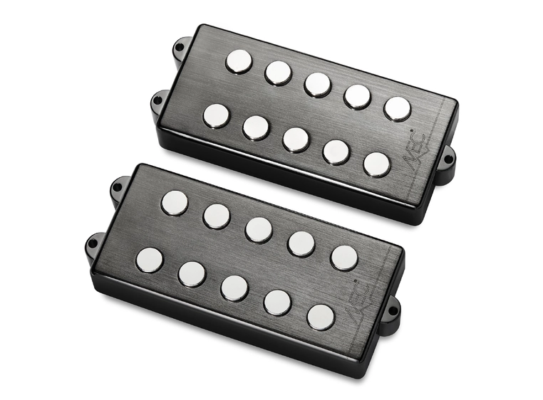 MEC Passive MM-Style Bass Pickup Set Metal Cover, 5-Str. Brushed Black Chrome 