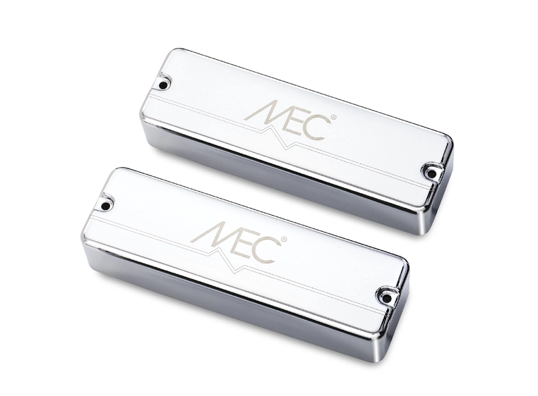 MEC Passive Soapbar Humbucker Bass Pickup Set, Metal Cover, 5-Str Chrome 