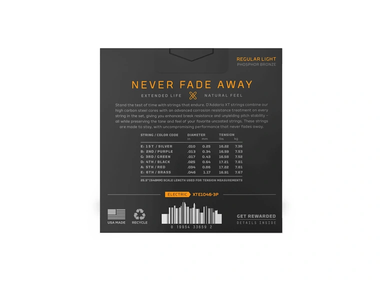 D'Addario XTE1046-3P Strengesett Elgitar (010-046) XT Coated, 3-pack 