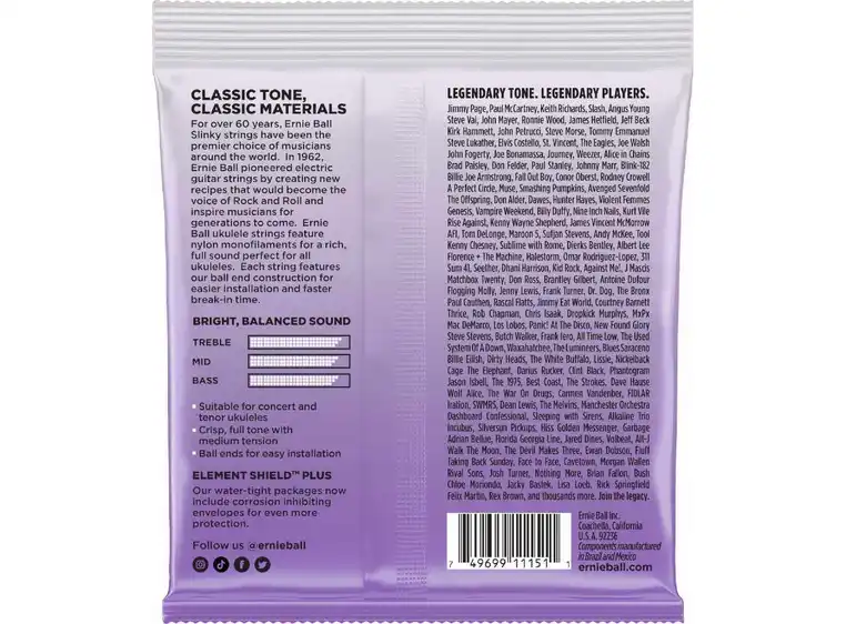 Ernie Ball EB-2327 Ukulele Strings Low G (028-030w) Black 