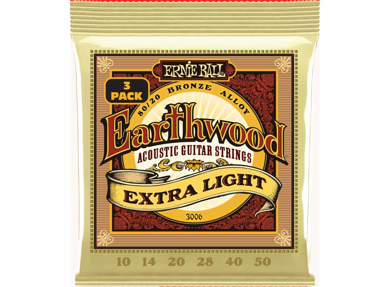 Ernie Ball EB-3006 Earthwood 80/20 (010-050) Extra Light 3-pakning