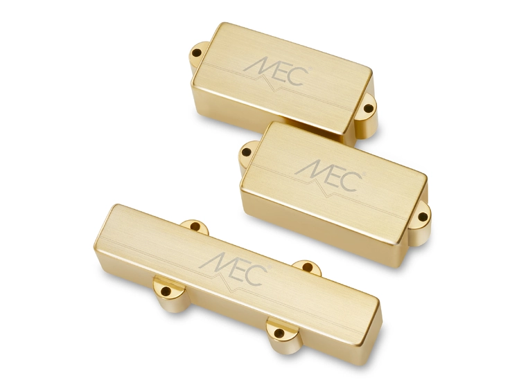 MEC Active P/J-Style Bass Pickup Set Metal Cover, 4-String - Brushed Gold 