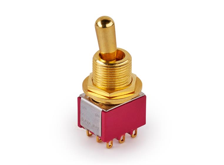 MEC Maxi Toggle Switch, Short Solder Lugs, ON/ON, 3PDT - Gold