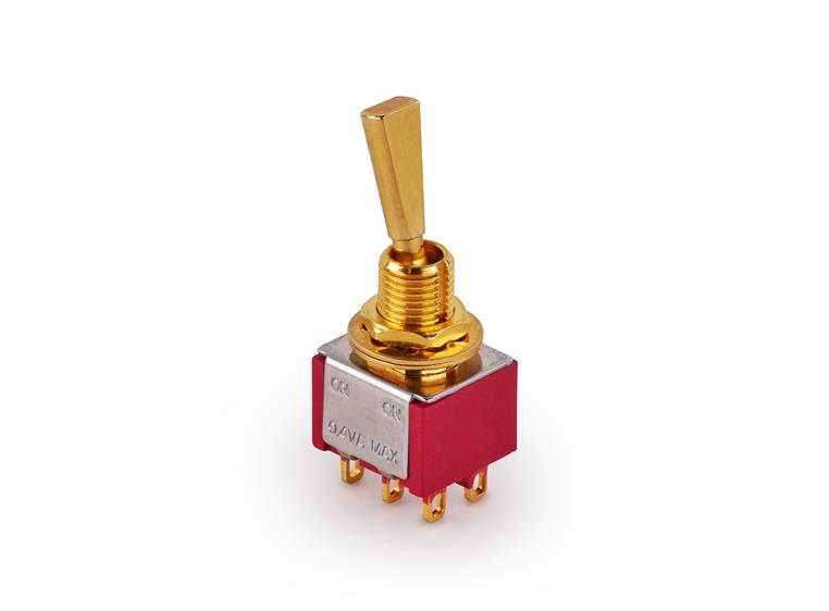 MEC Mini Toggle Switch, Flat Solder Lugs, ON/ON, DPDT - Gold
