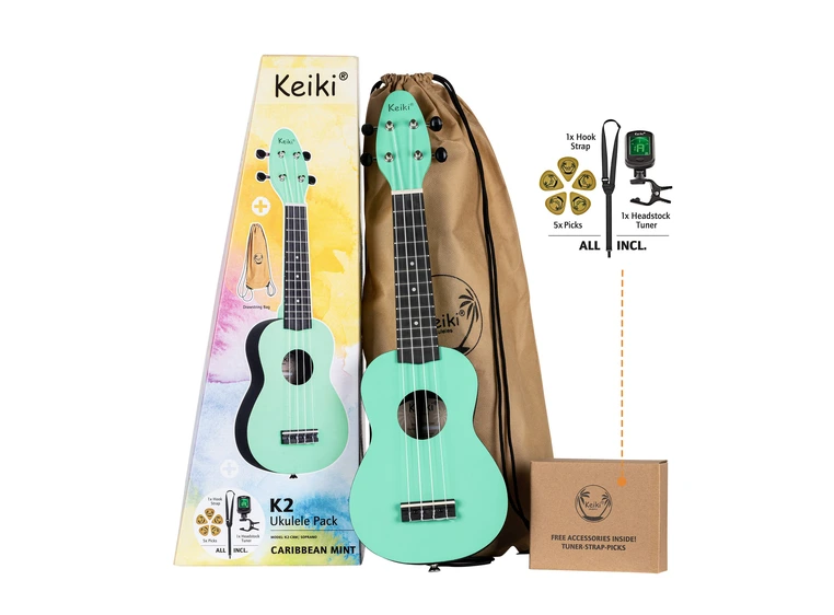 Ortega K2-CBM Keiki Soprano ukulele Sett, Caribbean Mint 