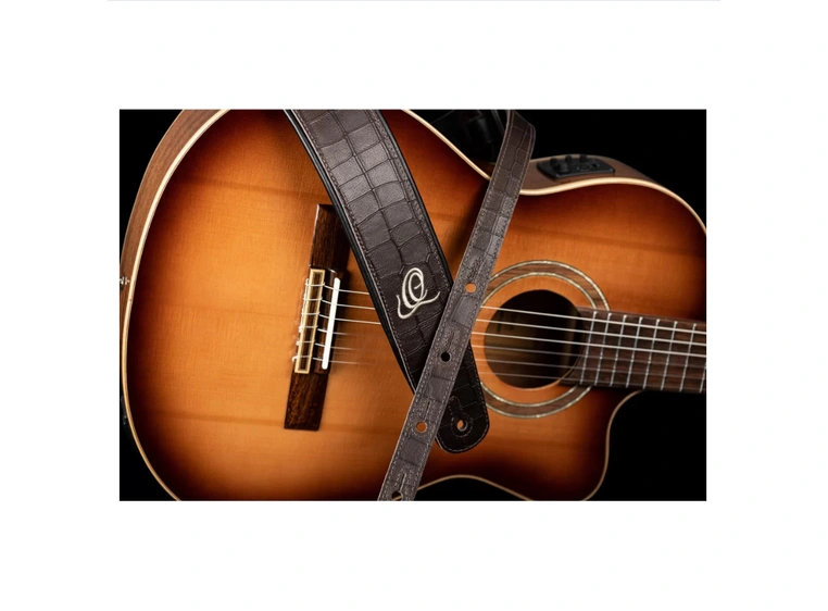 Ortega OSCU-1 Gitar Lærreim 70mm 3-lags Dark Brown Croco 