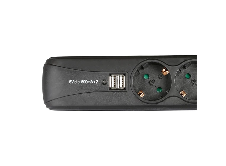 Adam Hall Accessories 8747 S3 USB 3 Outlet Power Strip, Dual USB, On/Off 