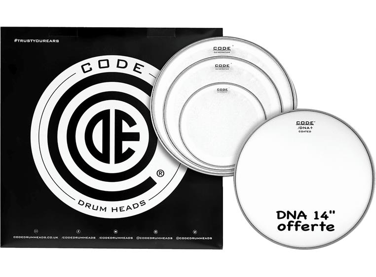 Code Drumheads TPGENCLRF Gen Fusion 10", 12", 14" clear + 14" DNA coated