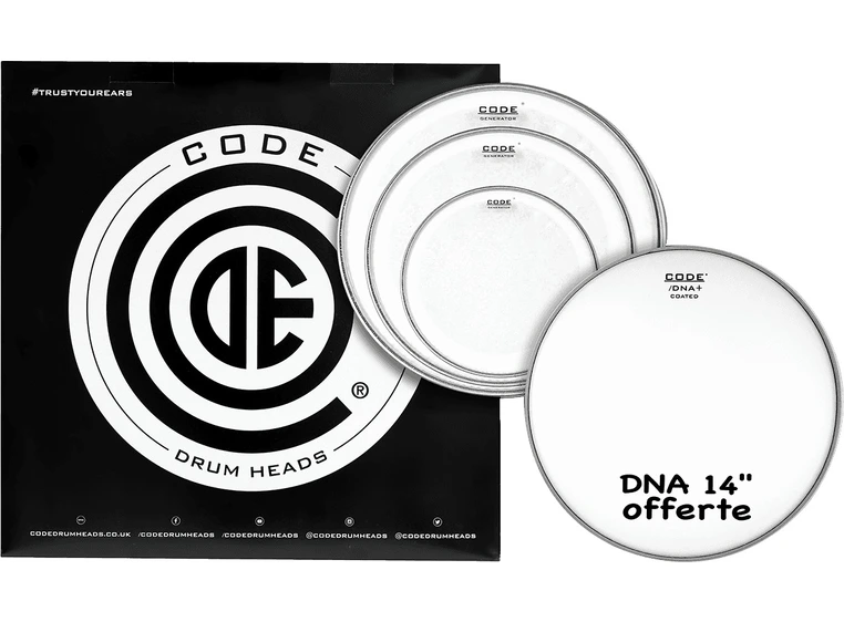 Code Drumheads TPGENCLRF Gen Fusion 10", 12", 14" clear + 14" DNA coated 