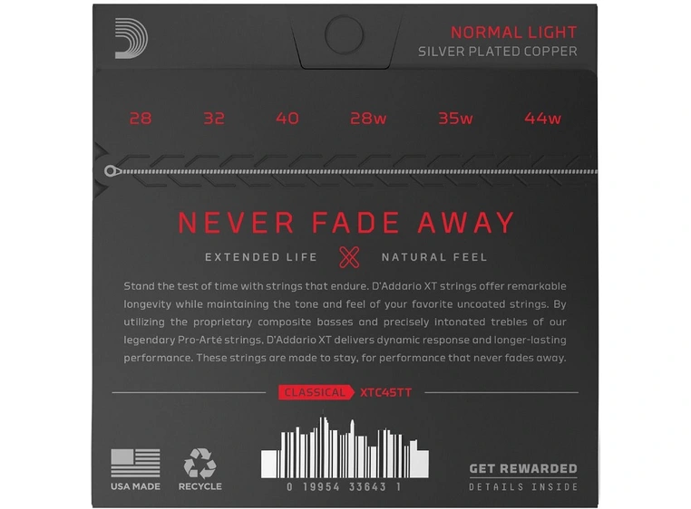 D'Addario XTC45TT Strengesett Classic XT (028-044) Coated Dynacore Medium 