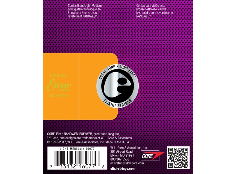 Elixir Phosphor Bronze ak.gitar 6str. (012-056) Light-Med 16077 