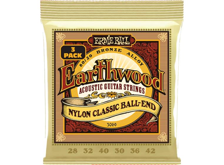 Ernie Ball EB-3069 Folk Nylon Ball End (028-042) Clear & Gold 3-pack