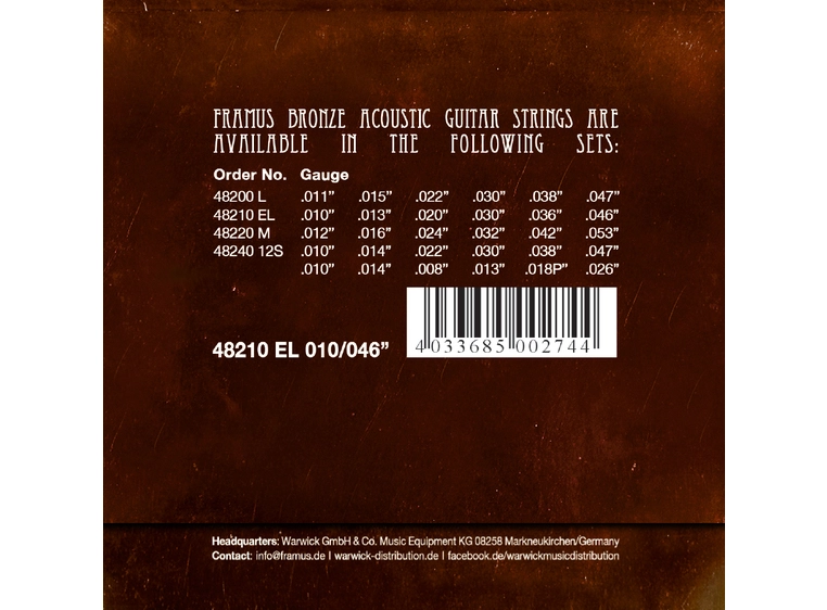 Framus Bronze Acoustic Guitar strings (010-046) Extra Light 