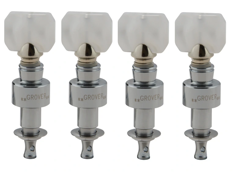 Grover 120C Geared Banjo Pegs w/Square Pearloid Button - 4 pcs, Chrome 