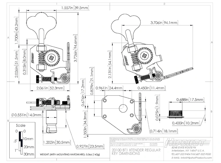 Hipshot BT1 - Bass Xtender, for Schaller BML, for G&L and MusicMan - Nickel 