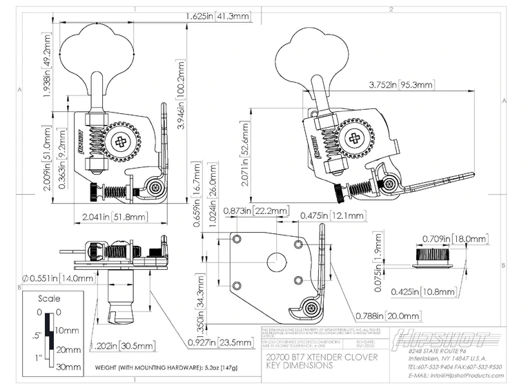 Hipshot BT7 - Bass Extender for F- Style Made in Mexico - Nickel 
