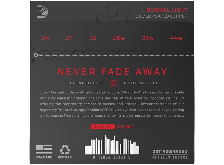 D'Addario XTC45FF Strengesett Classic XT (024-044) Coated Dyn/Carbon Medium 