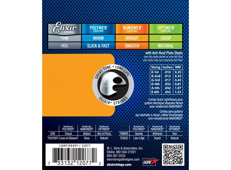 Elixir Nanoweb el-gitar 6str. (010-052) Light-Heavy 12077 