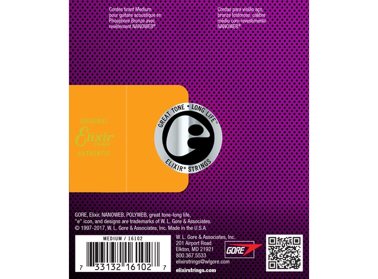 Elixir Phosphor Bronze ak.gitar 6str. (013-056) Medium 16102 