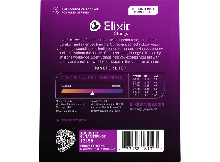 Elixir Phosphor Bronze ak.gitar 6str. (013-056) Medium 16102 
