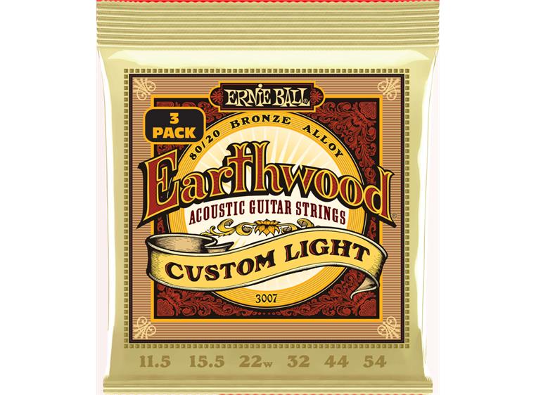 Ernie Ball EB-3007 Earthwood 80/20 (0115-054) Custom Light 3-pakning